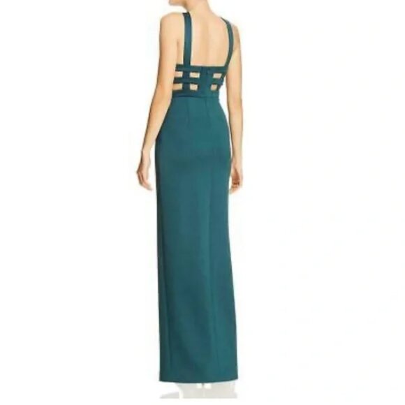 Aidan Mattox Halter Scuba Column Gown Hunter Green 0 - Picture 2 of 15